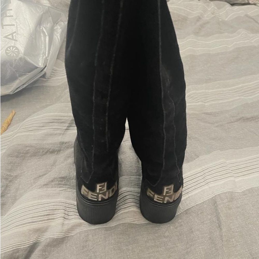 FENDI tall suede front zip tall boots, square heel.